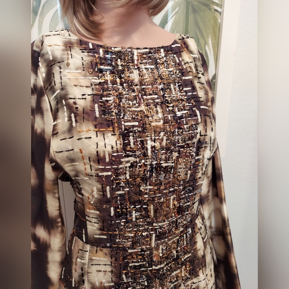 *$4,300 OSCAR DE LA RENTA GOLDEN BROWN SILK WOOL EXC BEAD EMBROI RUNWAY DRESS 10 - Picture 7 of 16